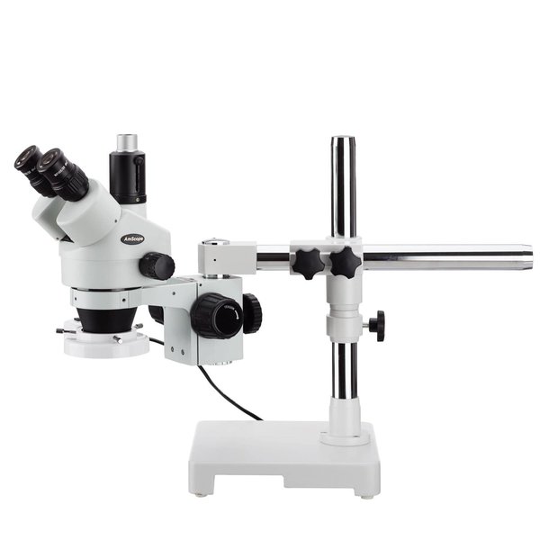 Amscope 3.5X-45X Simul-Focal Trinocular Single-Arm Boom Stereo Microscope, 144-LED Multi-Zone Ring Light SM-3TPX-144A